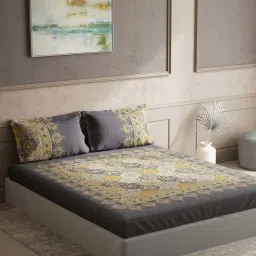 DDecor Grey Cotton 136 TC King Size Bedsheet With Pillow Covers-image-65