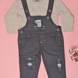 V-Mart Infant Boys Printed Cotton Round Neck Dungarees-image-68
