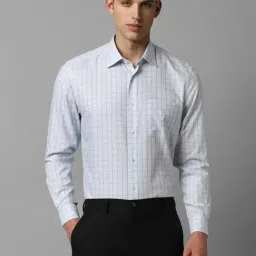 Louis Philippe Permapress Blue Cotton Regular Fit Checks Shirt-picture-28