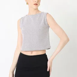 Blnk Checked Cotton Boxy Crop Top-picture-36