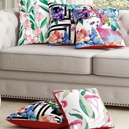SEJ by Nisha Gupta Set of 5 Florals Premium Cushion Covers - Green-picture-10