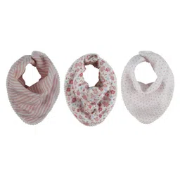 Abracadabra Vintage Floral Theme Cotton Muslin Bandana Bibs Pack Of 3  - Pink-picture-12