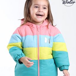Babyoye Full Sleeves Solid Colour Block Hooded Jacket with Butterfly Design - Multicolour-picture-3