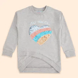 Pantaloons Junior Full Sleeves Heart Sequin Embellished Sweatshirt - Grey Melange-picture-13