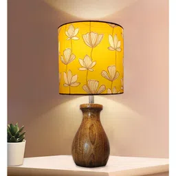 Homesake Dovel Pot Modern Table Lamp, Wooden Base Modern Fabric Lampshade for Home Office Cafe Restaurant, Dovel Pot, Hibiscus-image-12