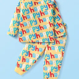 Babyhug Cotton Knit Full Sleeves Night Suit With Happy Text Print - Yellow-picture-16