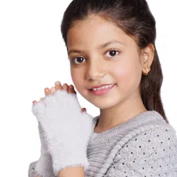 BHARATASYA Woollen Blend Fur Detailed Half Finger Gloves - Grey-picture-38