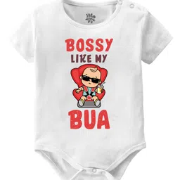 Baby Buzz 100% Cotton Half Sleeves Bossy Like My Bua Text Printed Onesie - White-picture-15