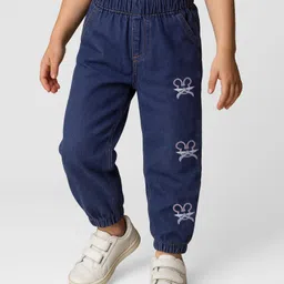 Mark & Mia Cotton Lycra Full Length Solid Denim Jeans with Embroidery - Navy-picture-23