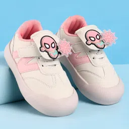 Babyoye Velcro Closure Casual Shoes with Spider Man Applique - White & Pink-picture-29