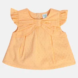 MINI KLUB Cotton Frill Sleeves Swiss Dot Embroidered Top - Peach-picture-19