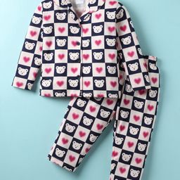 Ollypop Sinker Knit Full Sleeves Co-Ord Night Suit With Bear Print - Baby Pink-picture-2