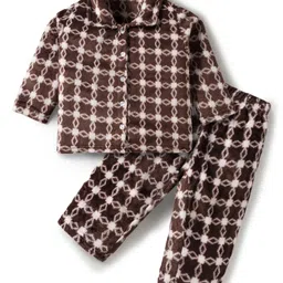 Kanvin Full Sleeves Knit Full Sleeves Co-ord Winter Night Suit With Floral Design - Brown-picture-21