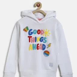 Tales & Stories Cotton Knit Full Sleeves Good Things Ahead Text Printed Hooded Sweatshirt - White-picture-27