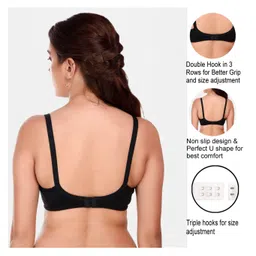 Elite Mom Pack Of 3 Solid Maternity Nursing Bra - White Black & Pink image 3