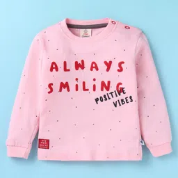 Mini Donuts Cotton Knit Full Sleeves T-Shirt & Lounge Pants Set With Text Print -Pink image 2