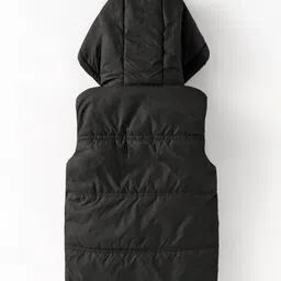 Yellow Apple Woven Sleeveless Solid Color Hooded Padded Jacket - Black image 2