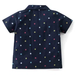 Babyhug Cotton Woven Half Sleeves Collar Neck Night Suit with Polka Dots Print - Navy Blue image 3