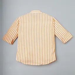 Rikidoos Cotton Woven Full Sleeves Striped Kurta Style Shirt - White & Beige image 3