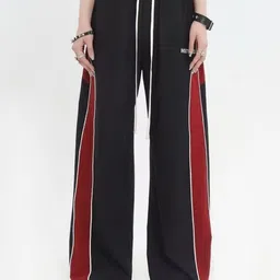 KPOP Women Colourblocked Printed Relaxed Trousers-image-1