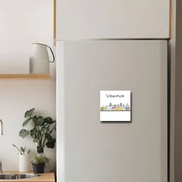 ARTBUG White & BlackUdaipur City Printed Wooden FridgeMagnet image 4