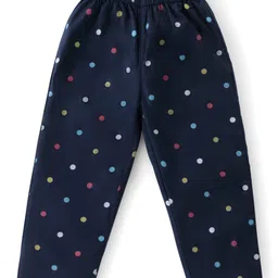 Babyhug Cotton Woven Half Sleeves Collar Neck Night Suit with Polka Dots Print - Navy Blue image 4