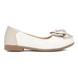 Tiny Bugs Bow Applique Detailed Ballerinas - White & Gold image 5