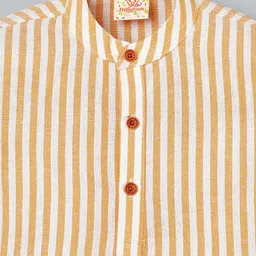 Rikidoos Cotton Woven Full Sleeves Striped Kurta Style Shirt - White & Beige image 4