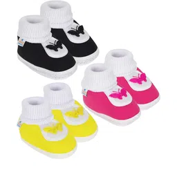 NESKA MODA Unisex Kids Pack Of 3 Butterfly Detail Cotton Booties-picture-23