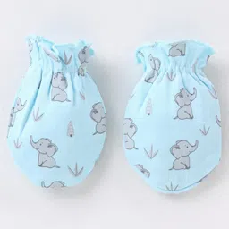 Babyhug 100% Cotton Mittens and Booties Elephant Print - Blue image 5