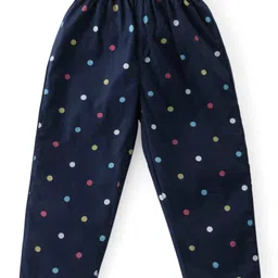 Babyhug Cotton Woven Half Sleeves Collar Neck Night Suit with Polka Dots Print - Navy Blue image 5