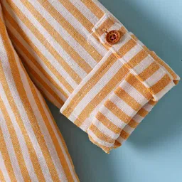 Rikidoos Cotton Woven Full Sleeves Striped Kurta Style Shirt - White & Beige image 5