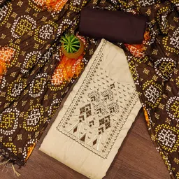 rangtulika ethnics Rangtulika Floral Embroidered Sequnnied Silk Cotton Unstitched Dress Material-picture-58