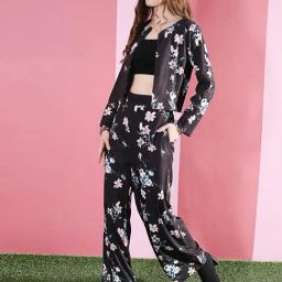 Sera Black & Pink Floral Print Shrug With Trousers-picture-35