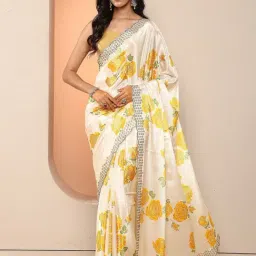 Libas Off White Floral Print Saree with Unstitched Blouse-image-97