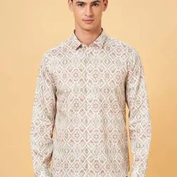 Peregrine By Pantaloons Cloud Cream Slim Fit Printed Shirt-picture-47