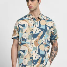 Mufti Men Slim Fit Abstract Printed Spread Collar Casual Shirt-picture-31