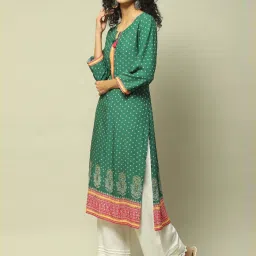 Rangriti Green Straight Fit Printed Kurti image 4