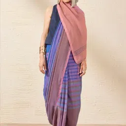 Taneira Blue & Pink Cotton Printed Saree With Unstitched Blouse-image-19