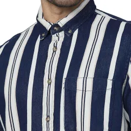 celio celio* Dark Blue Regular Fit Striped Cotton Shirt image 4