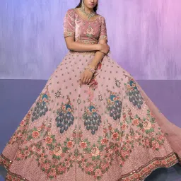 Odette Pink Embroidered Semi Stitched Lehenga Blouse Set With Dupatta image 4