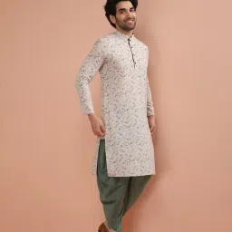 Kisah Cream & Green Regular Fit Printed Kurta Bottom Set image 4