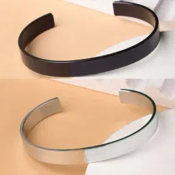 NVR Black & Silver Stainless Steel Cuff Bracelet for Men - Set of 2-image-57