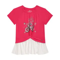 Blue Giraffe Kids Pink & White Printed Top-image-89