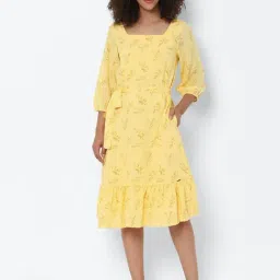 Solly by Allen Solly Yellow Printed A-Line Dress-image-18