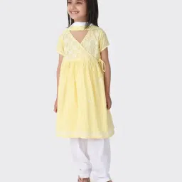 Fabindia Kids Yellow Cotton Embroidered Suit Set With Dupatta-image-28