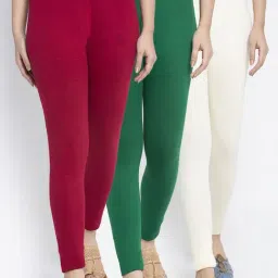 Gracit Green & Maroon Mid Rise Leggings - Pack Of 3-image-44