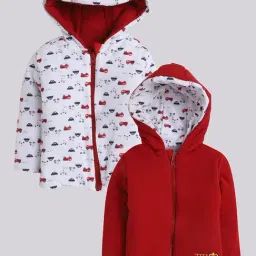 Bumzee Kids Red & White Printed Full Sleeves Reversible Jacket-picture-16