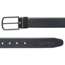 Louis Stitch Black Textured Leather Reversible Belt for Men image 4