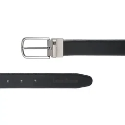 Louis Stitch Black Textured Leather Reversible Belt for Men image 4